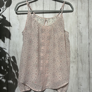 Rewind Pink Floral Lace Trim Keyhole Back Cami Top Women's XS